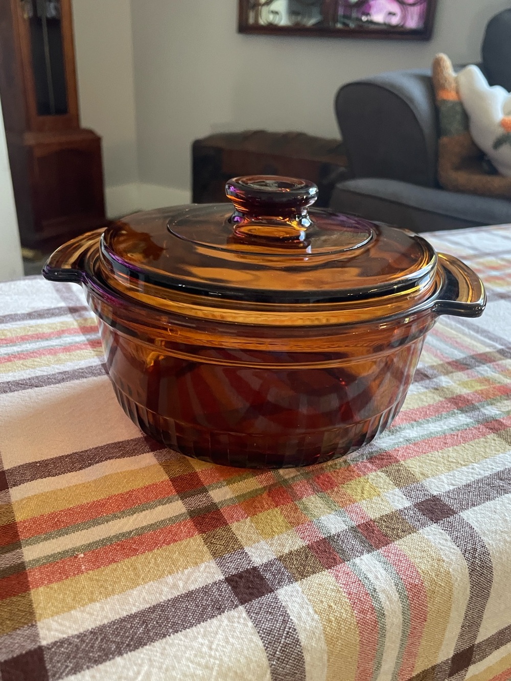 Vintage Anchor Hocking Amber Color Glass 1 qt Casserole Dish With Lid